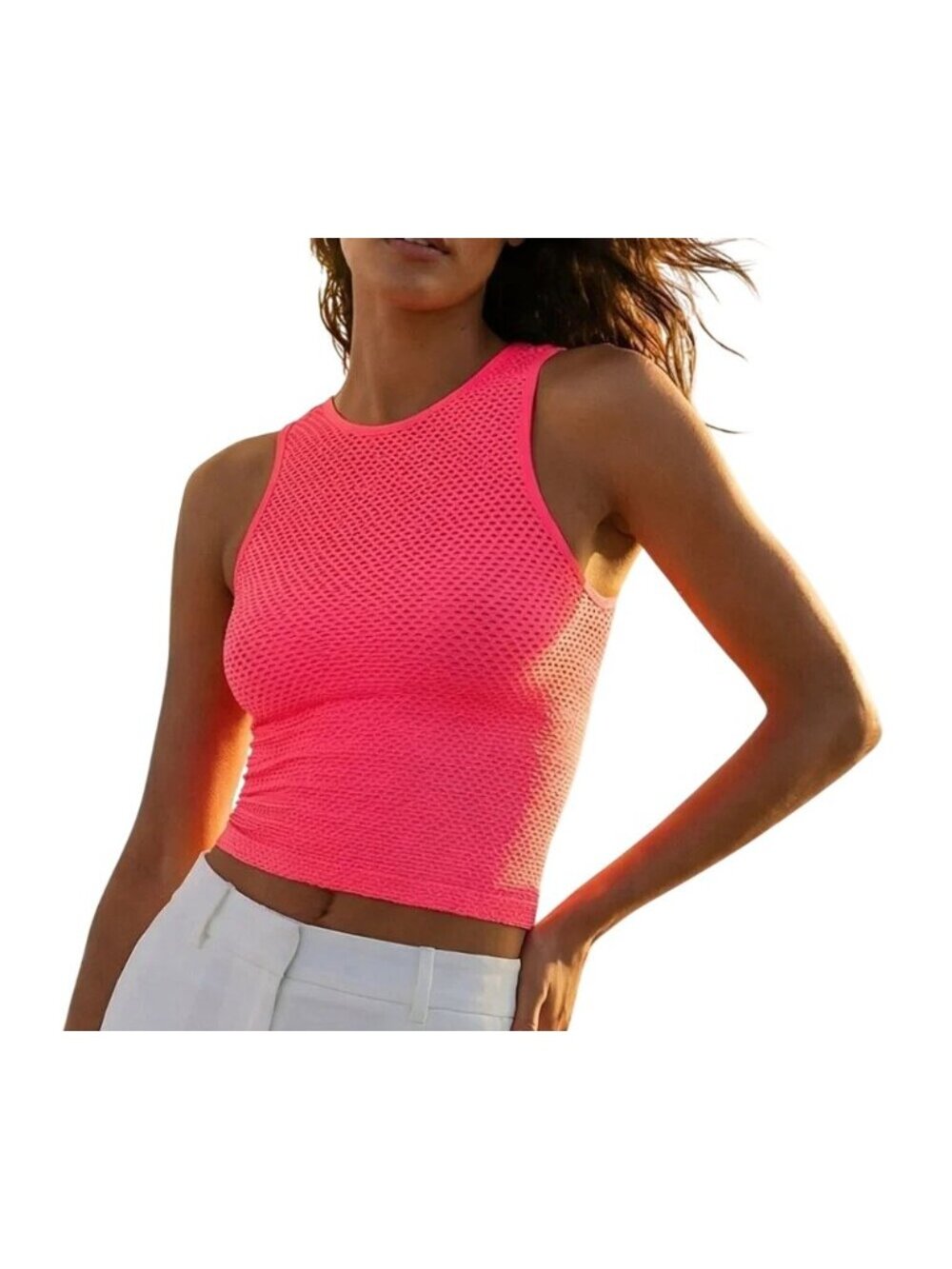Anthropologie LyreBird Open-Stitch Shimmer Tank Pink Size L/XL NWT